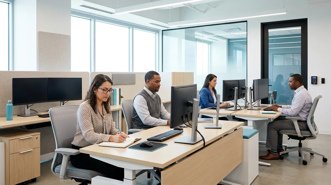 Revenue cycle professionals working in a secure office environment