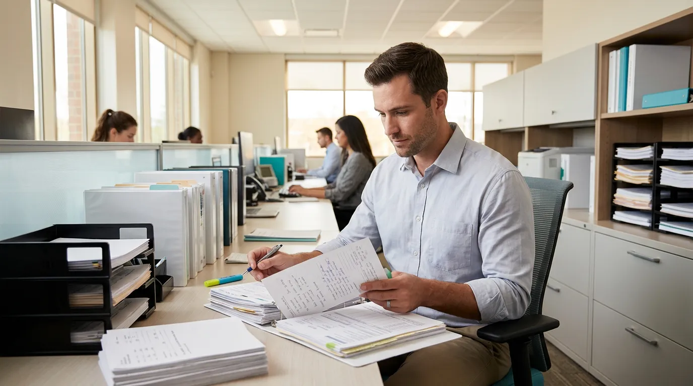 RCM specialist working AR follow-up queues in a clinical billing office